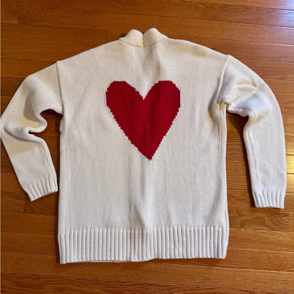 LOFT Cream Cardigan with Red Heart on Back Medium NWOT - Picture 4 of 7